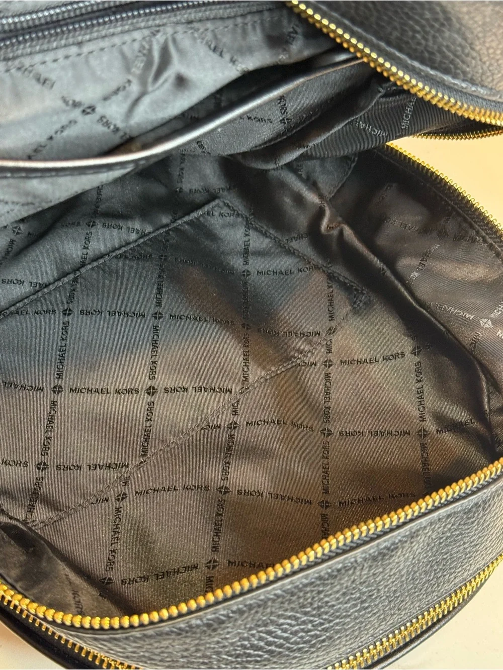 Michael Kors Black Pebbled Leather Backpack with Gold Hardware